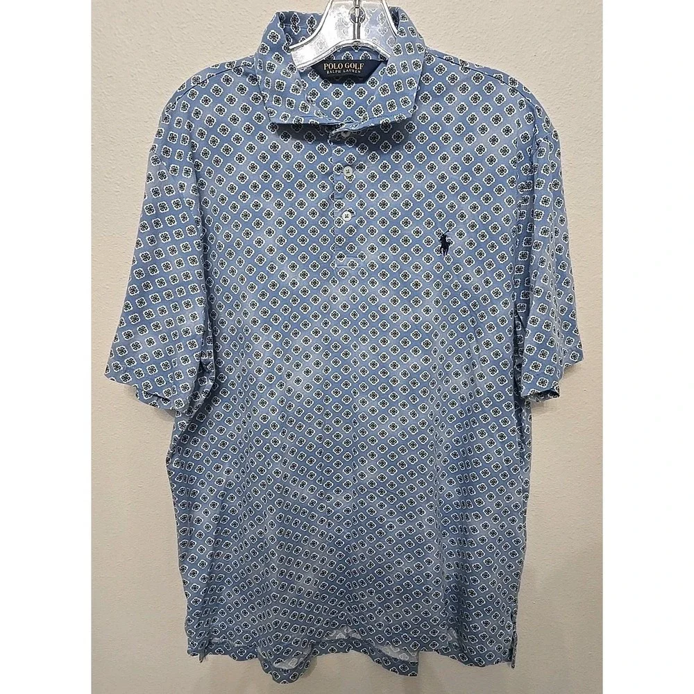 Ralph Lauren Polo Golf Short Sleeve Soft Cotton Polo Shirt Sz L Blue Snow Flakes